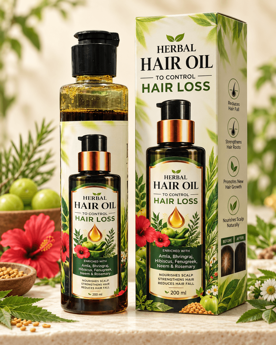 Kanwal Herbal Hair Oil Botanical Product Display